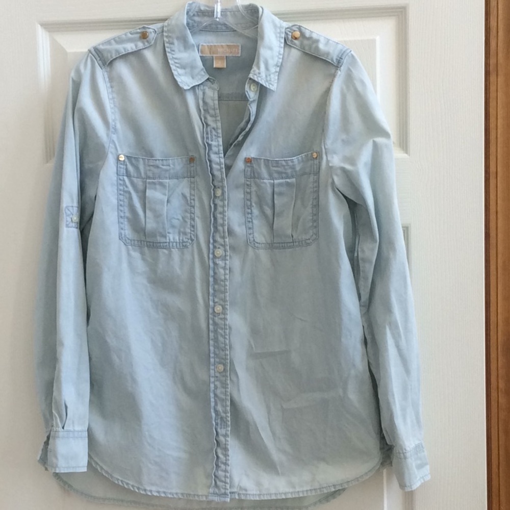 MICHAEL Michael Kors Light Denim Wash Shirt- Small - Picture 1 of 16